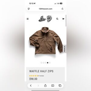 13th Heaven Co. Waffle Half Zip Jacket fleece- Brown in XS